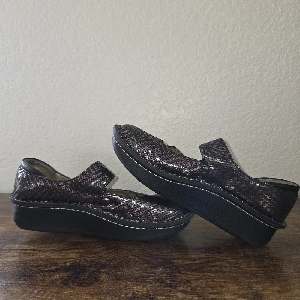 ALEGRIA Paloma Shoes Women's EU37 US6.5 Pewter Dazzler Leather Mary Jane Pal-532
